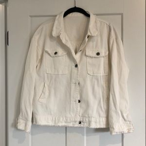 White frayed edge light denim jacket, size S